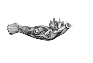 Underwater Atlantis arm sleeve tattoo idea