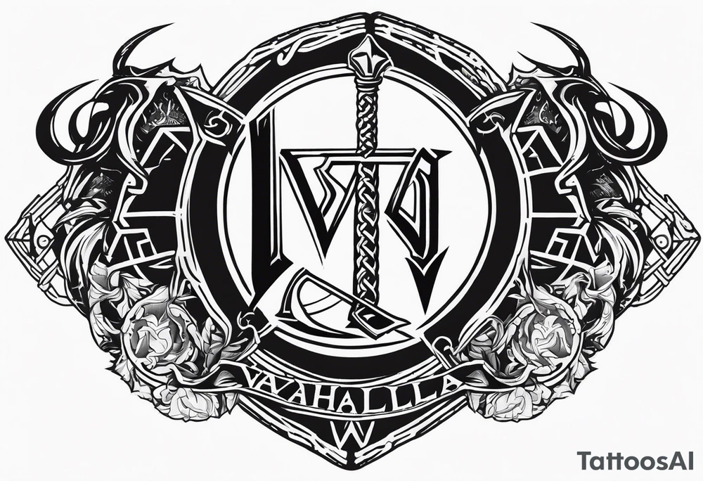 Valhalla sword shield dragon axe Valknut barbed wire chains tattoo idea Valhalla sword shield dragon axe Valknut barbed wire chains tattoo idea
