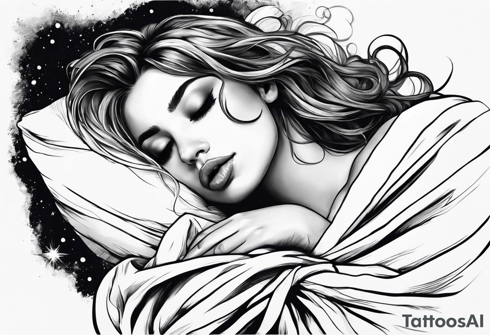 girl sleeping in blanket that looks like space tattoo idea