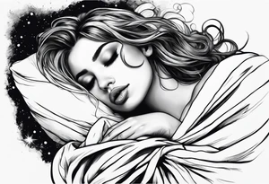 girl sleeping in blanket that looks like space tattoo idea