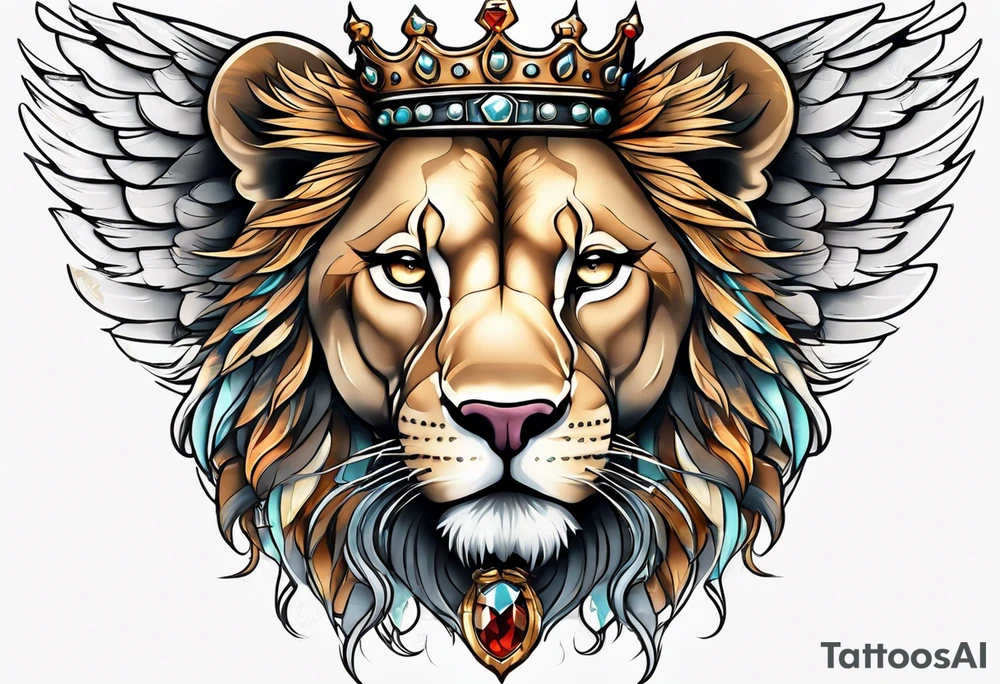 Lioness with wings crown tattoo idea