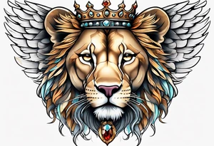 Lioness with wings crown tattoo idea