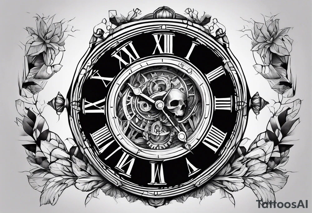 Broken clock with skeleton fingers tattoo idea