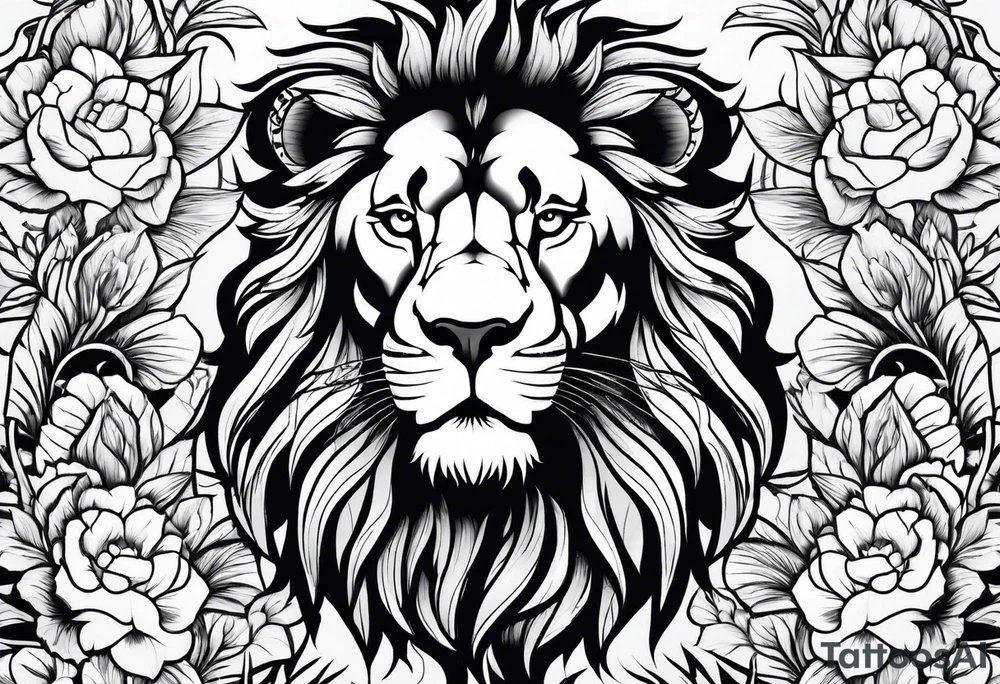 Lion and flowers tattoo idea