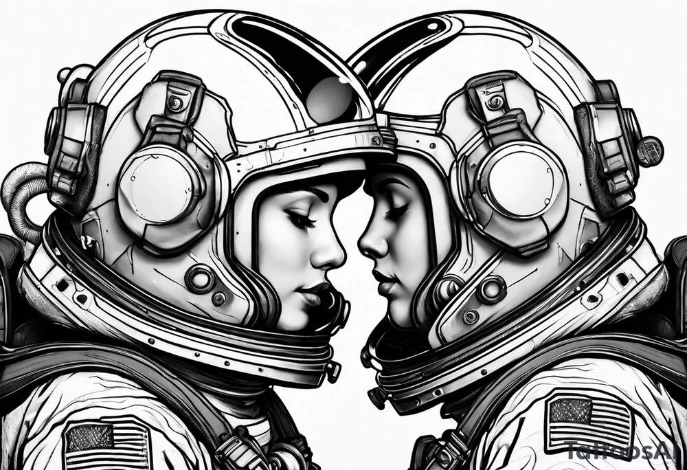 two astronauts hugging each other tattoo idea