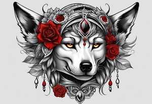 Wolf skull on woman’s head tattoo idea