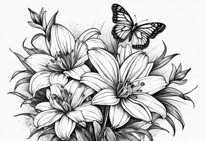 Wild flower of lily daisy and daffodil with butterfly tattoo idea