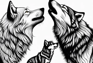 Wolfs and cubs howling at moon tattoo idea