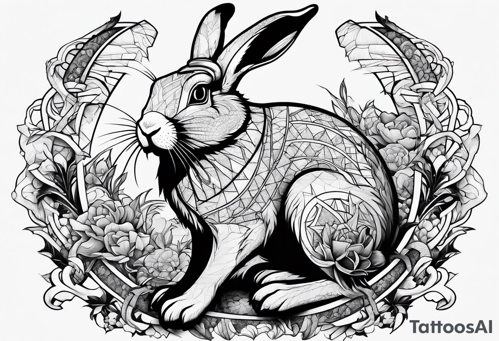 rabbit with gun fighting with dragon tattoo idea