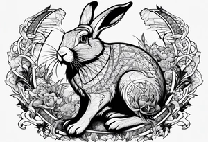 rabbit with gun fighting with dragon tattoo idea