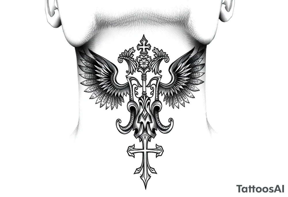 russian christian orthodox military neck design front facing tattoo idea