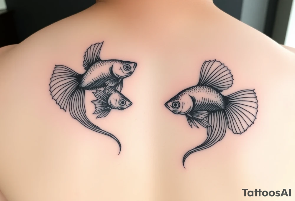 Two bettas fancy tailed swimming tattoo idea