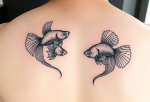 Two bettas fancy tailed swimming tattoo idea