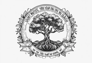 Tree of life sourounded with the text of "dont waste your time back you're not going that way" tattoo idea