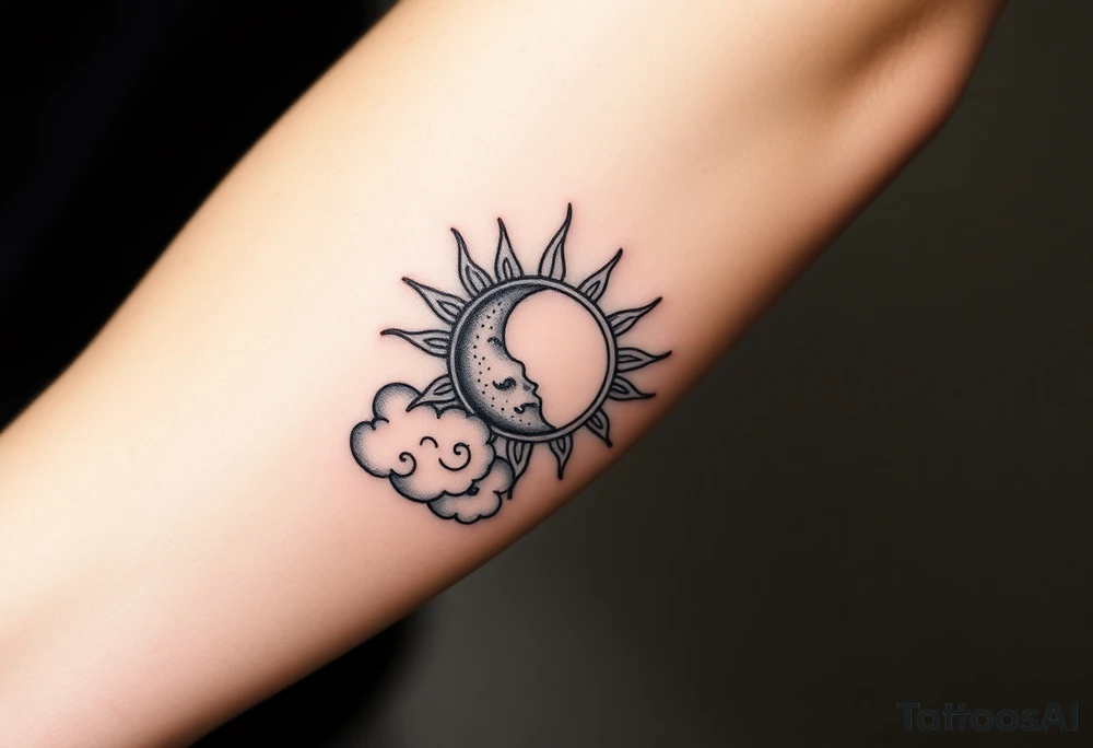 clouds sun and moon tattoo idea