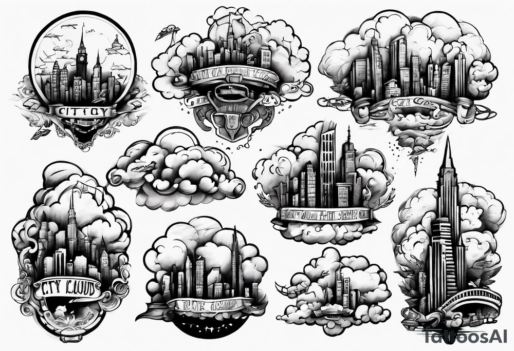 city in the clouds tattoo idea