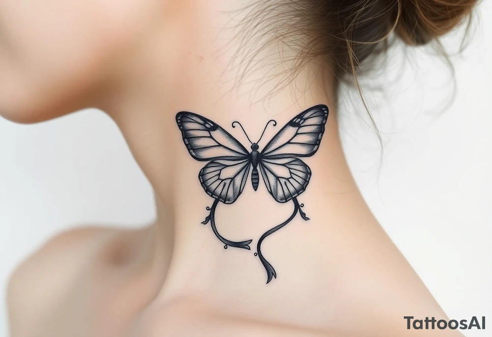 ethereal butterfly with flowing silk ribbons in moonlight tattoo idea