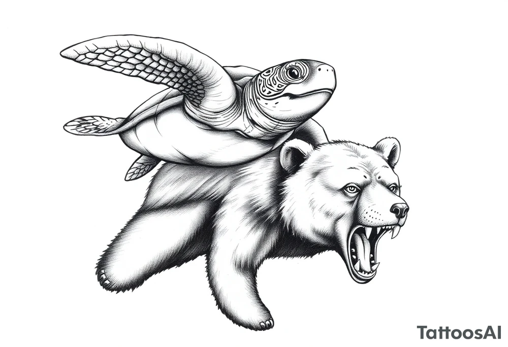 Sea turtle and bear tattoo idea