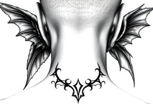 position behind the neck Angel (on the right) whispering in the right ear, demon (on the left) whispering in the left ear. It must be as realistic as possible. tattoo idea