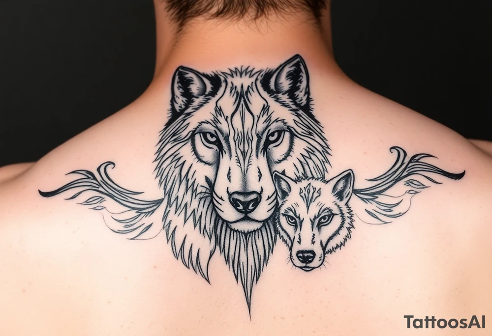 A solitary yet sublime and noble wolf and its progeny. the face tattoo idea