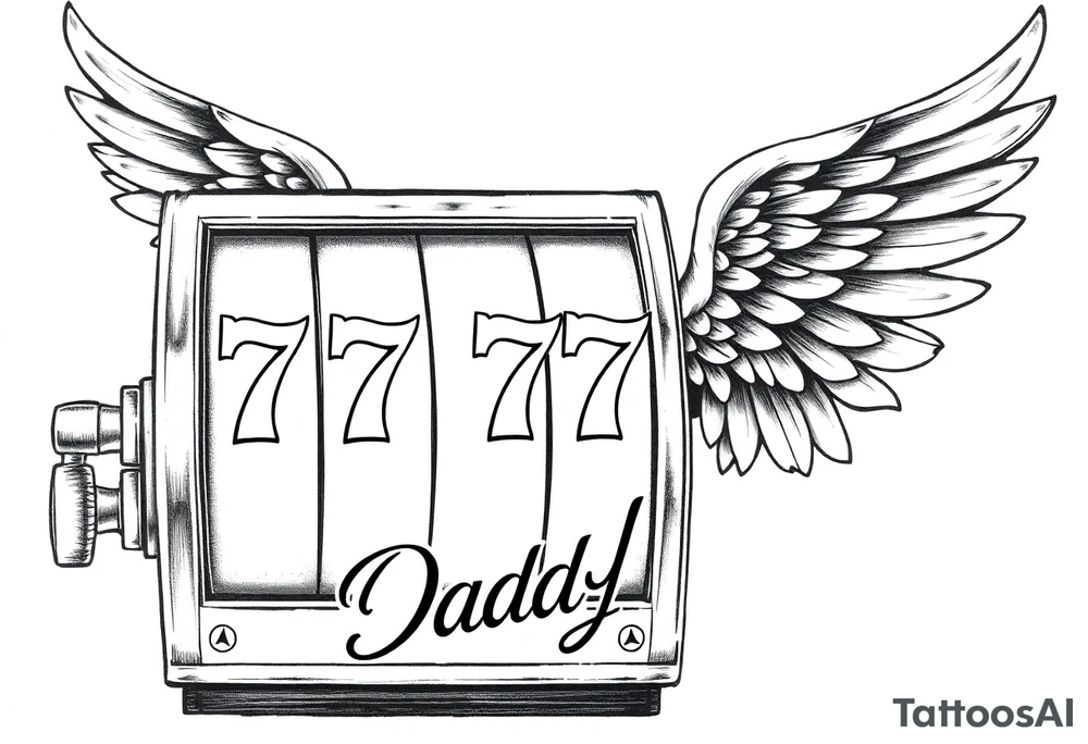 Slot machine with 777 and the word Daddy with angel wings tattoo idea