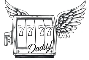 Slot machine with 777 and the word Daddy with angel wings tattoo idea