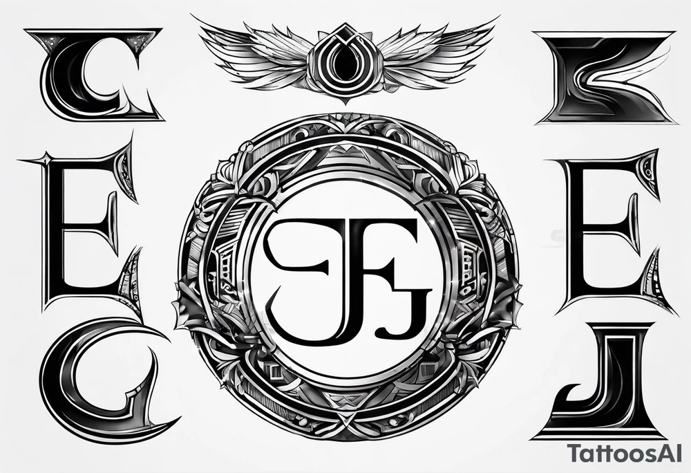 Simple futuristic logo with the letters e, e ,g ,j tattoo idea