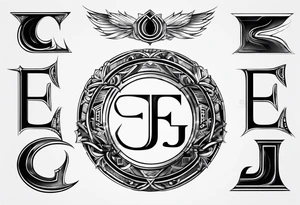 Simple futuristic logo with the letters e, e ,g ,j tattoo idea