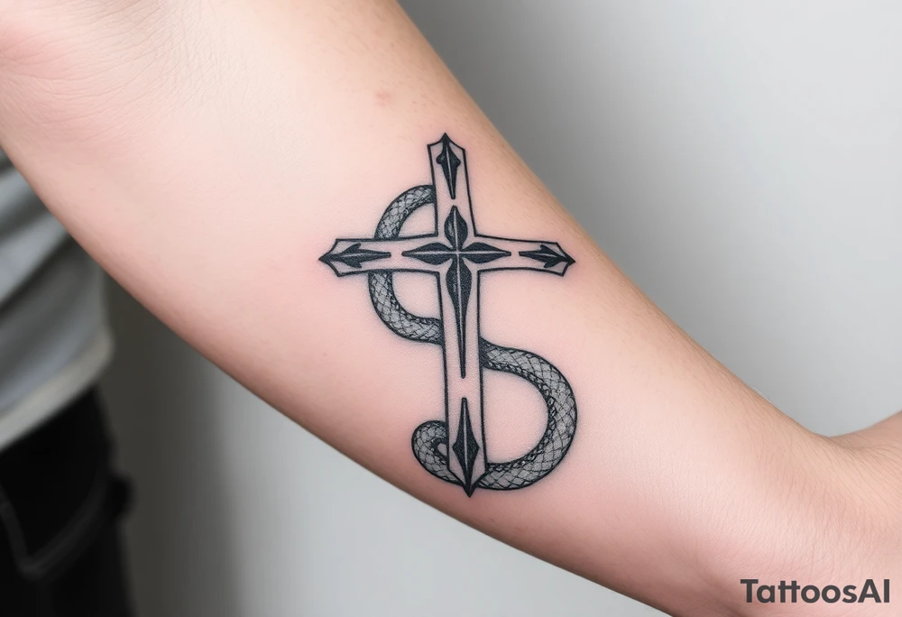 The cross impales the snake tattoo idea
