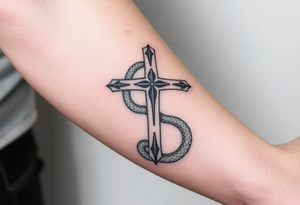 The cross impales the snake tattoo idea
