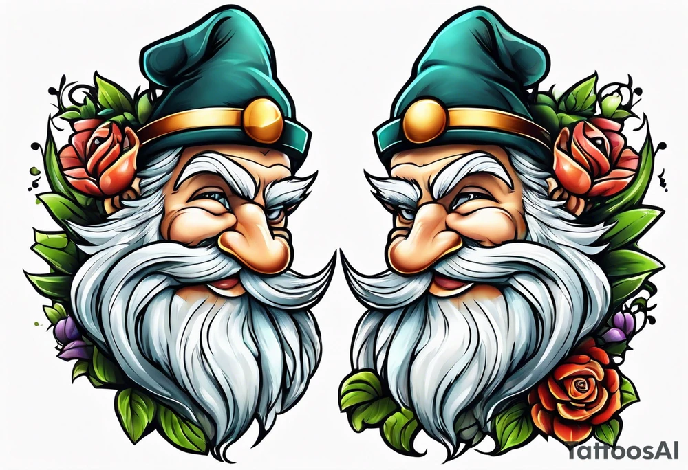 Muscular old yard gnome tattoo idea
