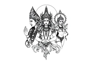 Lord Shiva, Godess Kali, Godess Lilith with the moon phases in the background tattoo idea