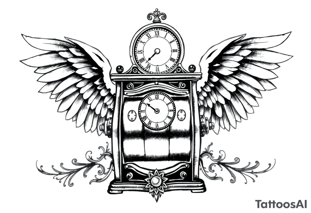 Slot machine with compass and clock with angel wings tattoo idea