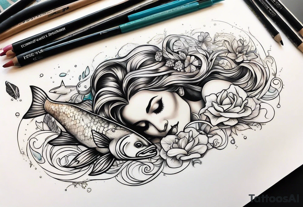 Pisces summer beach mother love tattoo idea
