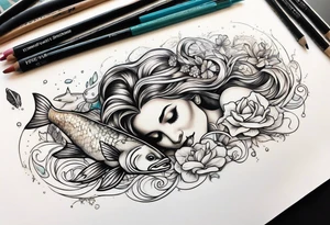 Pisces summer beach mother love tattoo idea