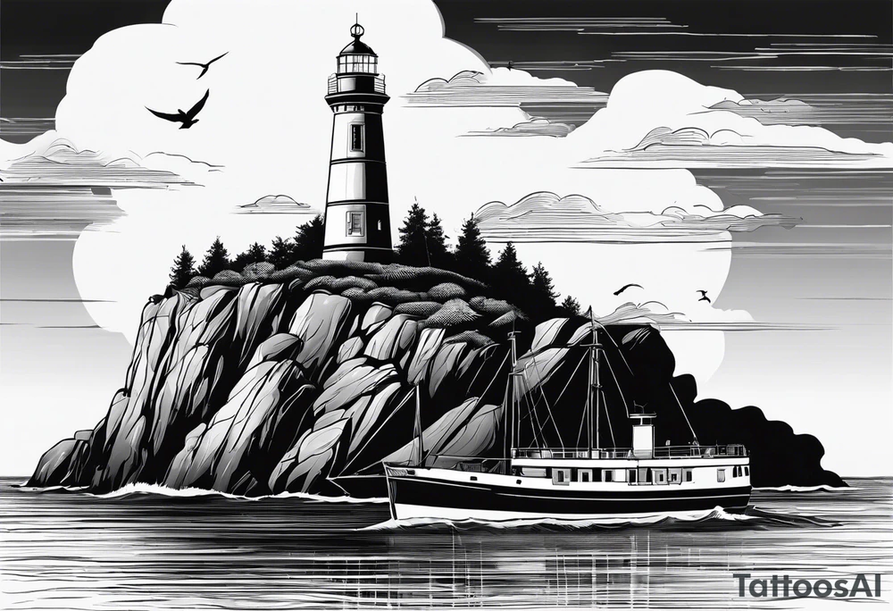 phare maritime sur un petit bateau a voiles. tattoo idea phare maritime sur un petit bateau a voiles. tattoo idea
