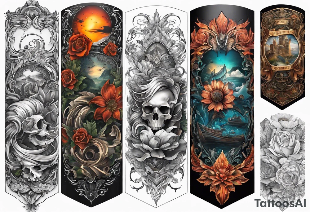 Cohesive sleeve with elements from literature tattoo idea