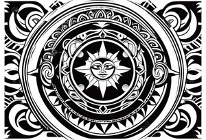 Polynesian tribal tattoo with sun, moon and eyes tattoo idea