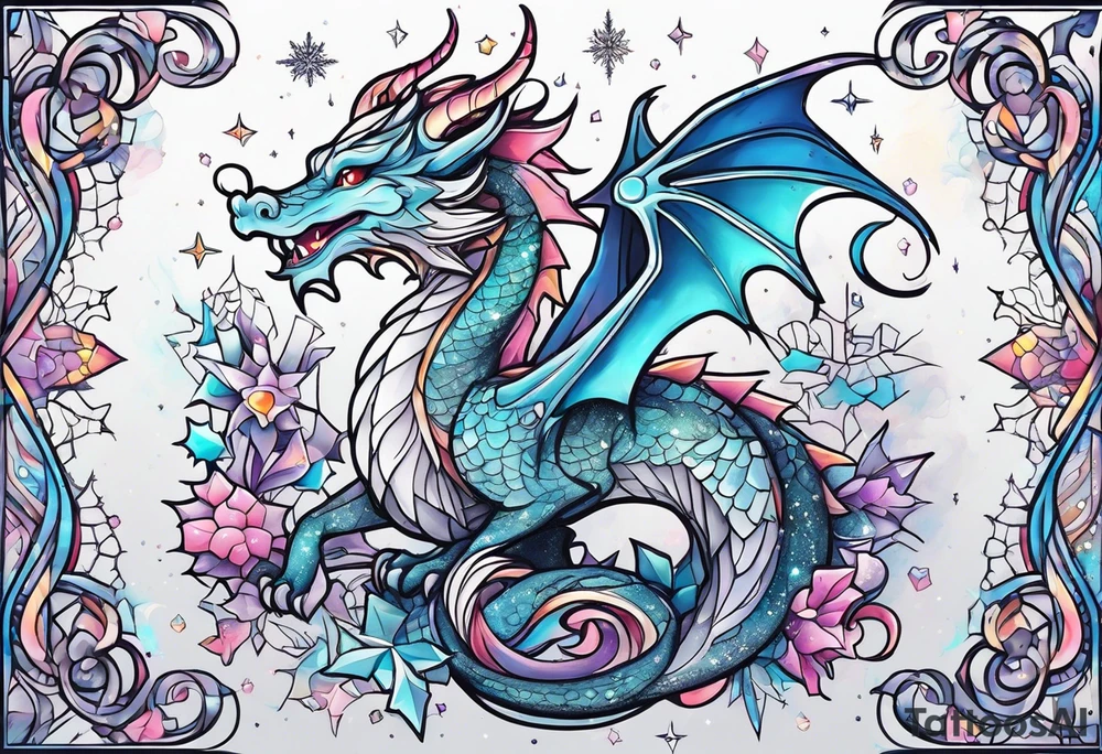 Constellation, kawaii dragon, snowflake tattoo idea