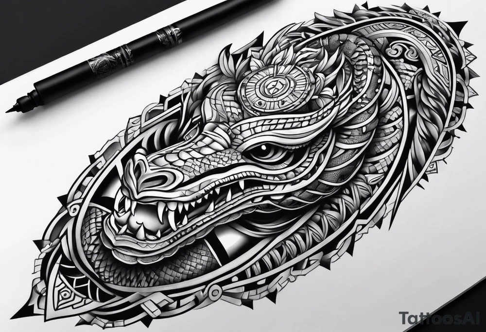 aztec snake sleeve tattoo idea
