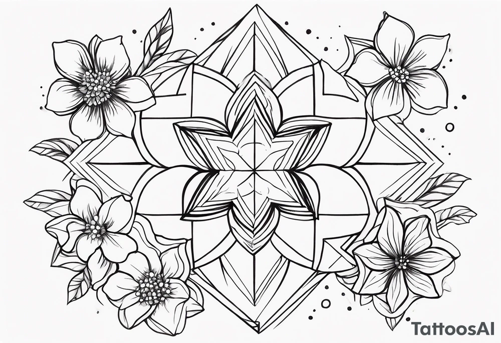 fine line with stars, floral, dots tattoo idea