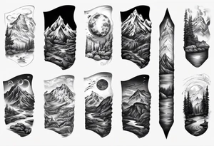 men’s arm sleeve, the name Peters, mountains tattoo idea