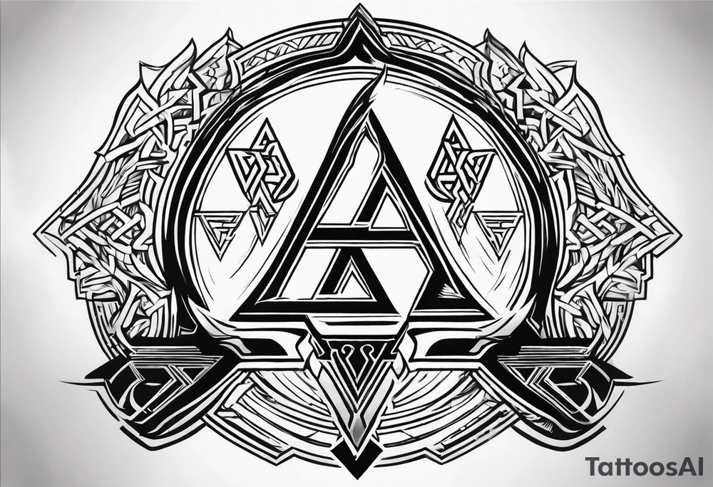 Valhalla sword 
shield axe Valknut mist tattoo idea
