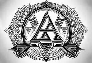 Valhalla sword 
shield axe Valknut mist tattoo idea