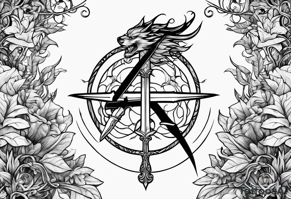Leafy vines with sword tattoo idea