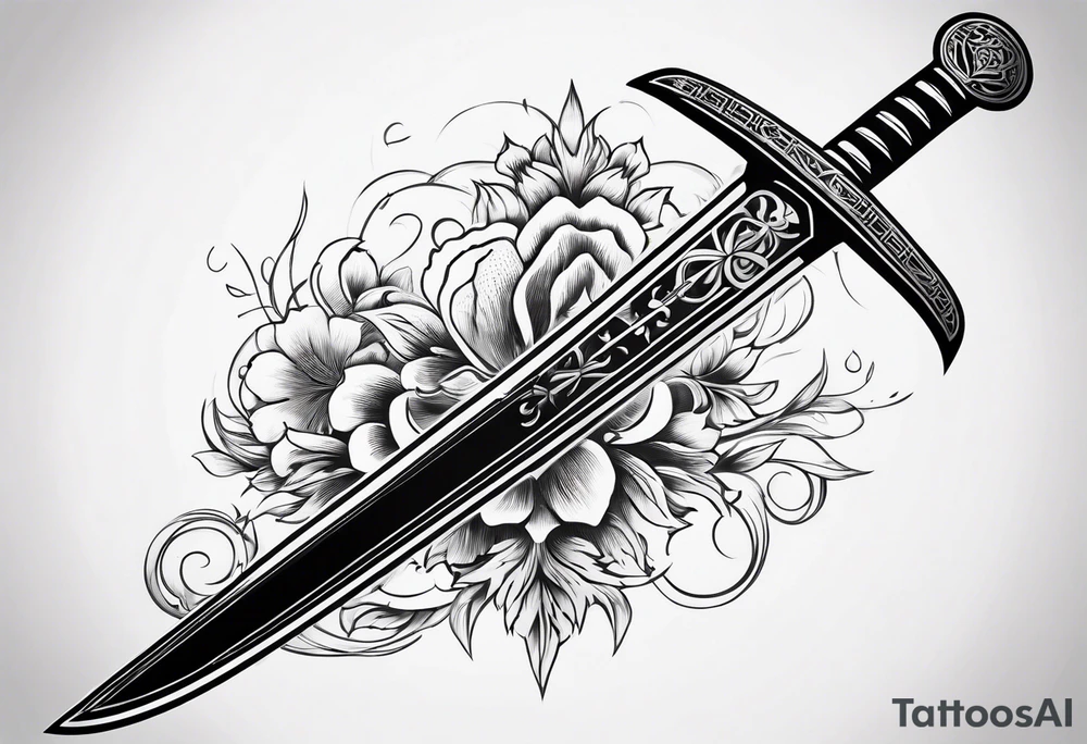 minimal letters and sword tattoo idea