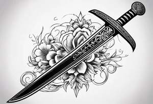 minimal letters and sword tattoo idea
