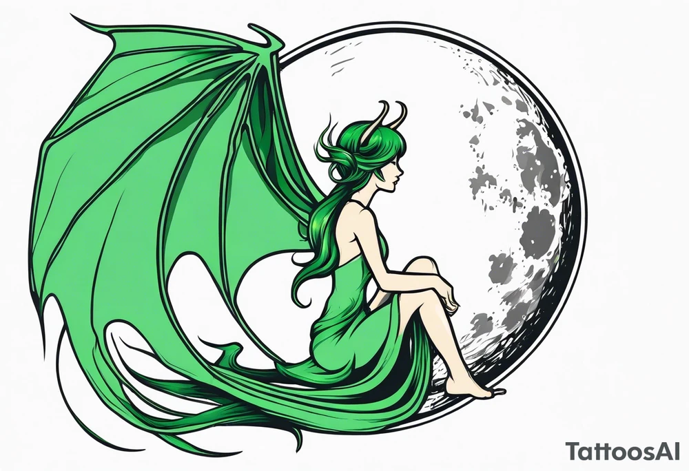 Moon fairy green dragon tattoo idea