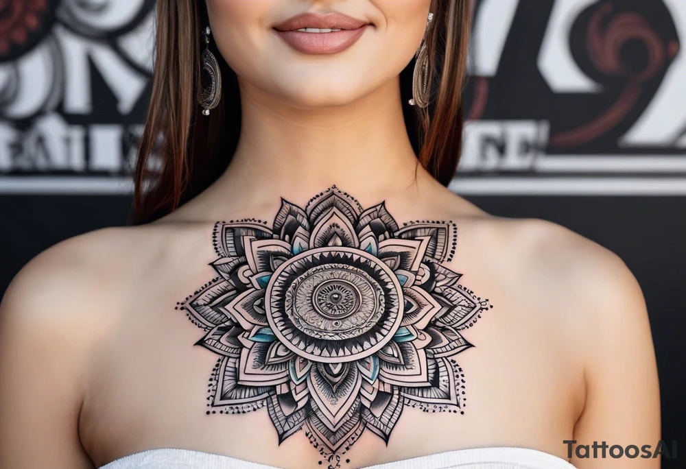 Mandala tattoo that incorporates music tattoo idea