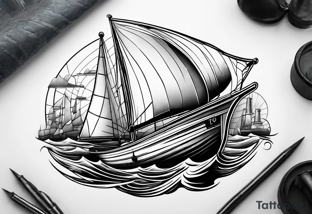 sailboat sail patched in such a way that it resembles a maritime lighthouse. tattoo idea